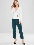 Long Sleeve Ribbed Buttoned Crossover Top T Shirt Clothing Women