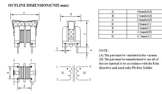 UU10.5 Filter 10mH Power Choke Inductor , 1.0KV 5mA CMC Common Mode Choke
