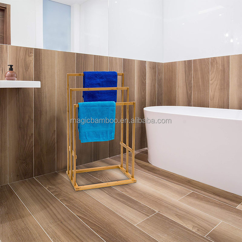 Large Three Tier Bamboo Drying Rack Towel Storage For Bathroom Custom