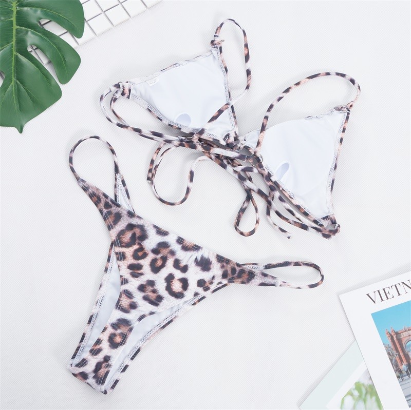 2019 Swimwear Wrap Front Top With Leopard Print low waist Bikini Set Womens Sexy Swimwear