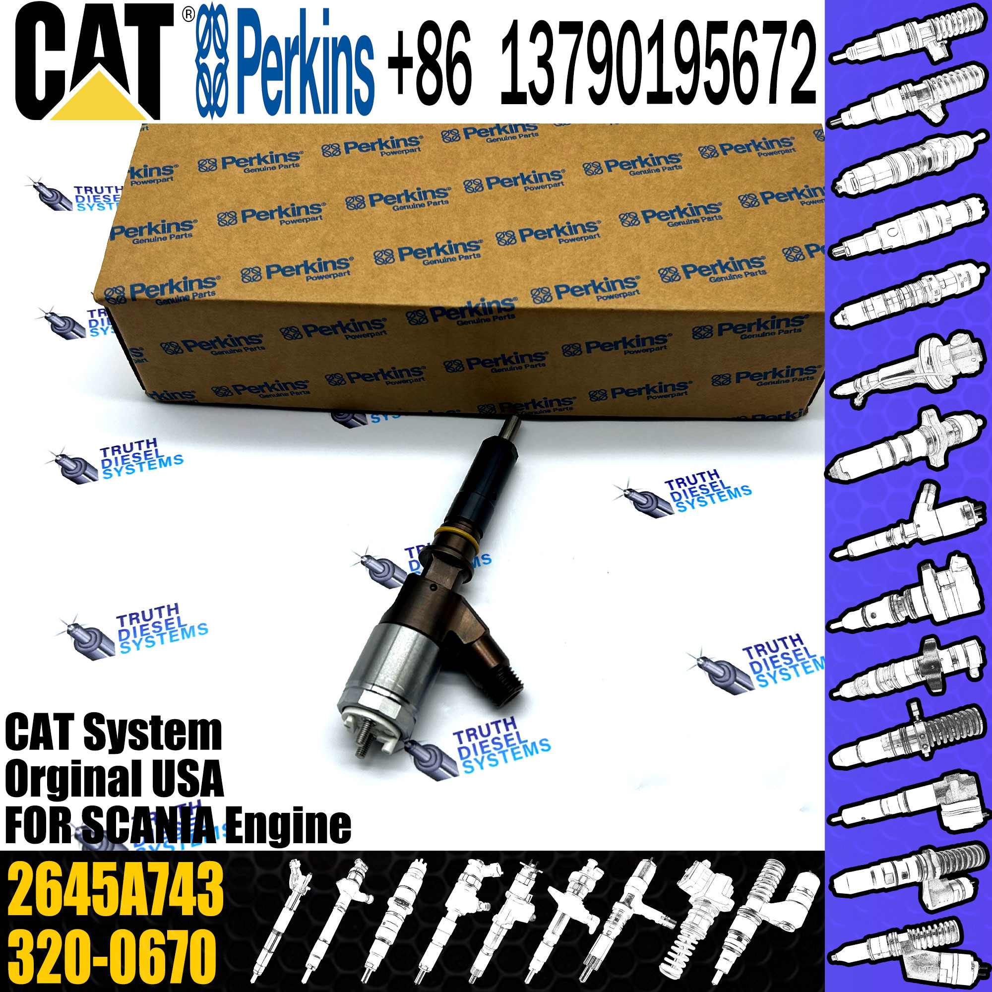 Common rail diesel injector 10R-7938 2645A743 for Caterpillar CAT E320D E323D C6.6