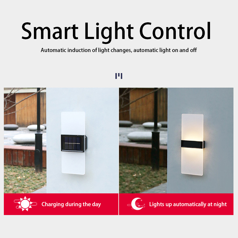 Acrylic Led Outdoor Wall Sconce LED Solar Powered Lights Cold White Light