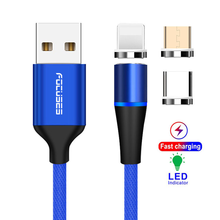 Nylon Braided 3 In 1 Magnetic USB Charging Cable 3.0 A Micro Type C Cable