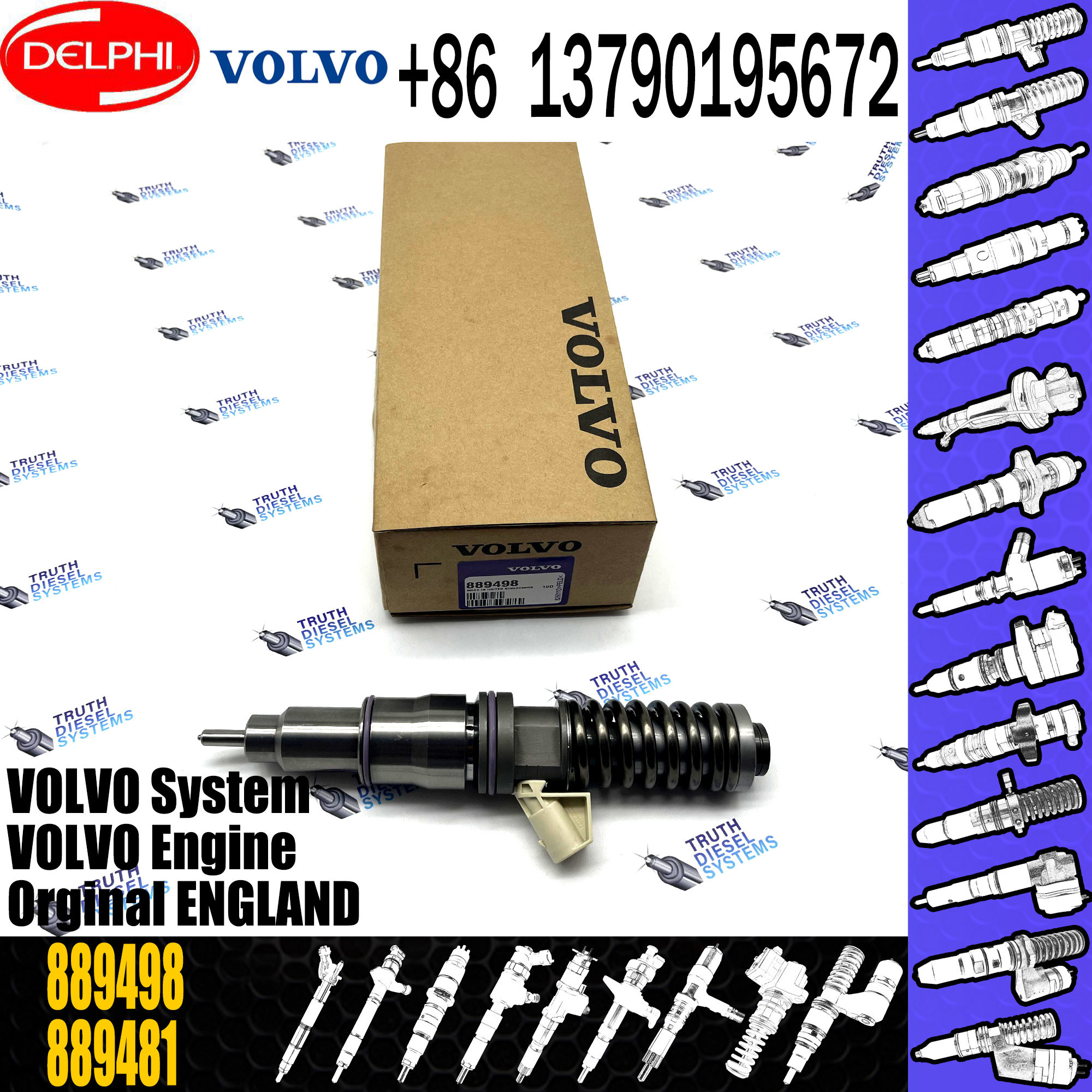 2 PINS diesel injector BEBE4C05001 BEBE4C05002 889498 for VOVLO 9.0 LITRE MARINE with 9.5 MM BORE L235PBC