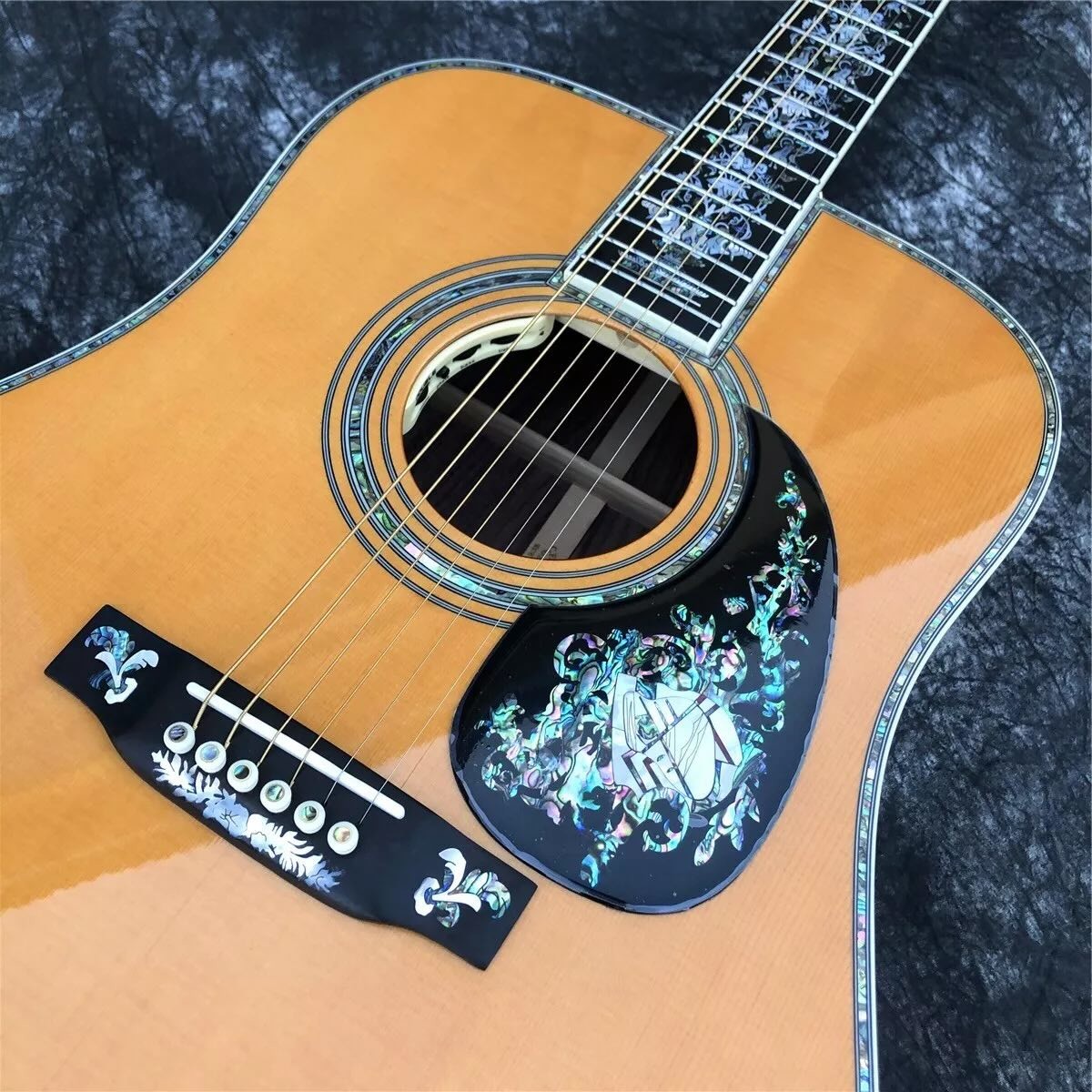 All Solid Wood Retro 41" D Type Acoustic Guitar Abalone Inlay Ebony Fingerboard