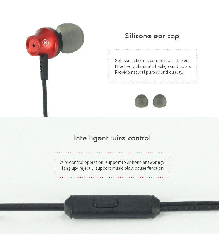 MP3 In Ear Wired Earbuds Earphone Aluminum Shell 12cm Cord Length With Flex Cable