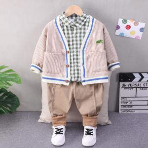 Wholesale Children'S Outfit Sets Kids Plaid Cardigan Sets Boys Autumn Sets from china suppliers
