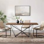 Industrial Design Wood Metal Dining Table Set Black Iron Base Scratching Proof