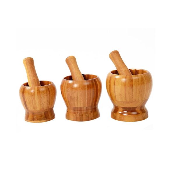 Set of 2 Natural Bamboo Household Garlic Pepper Spice Pounder Mortar and Pestle