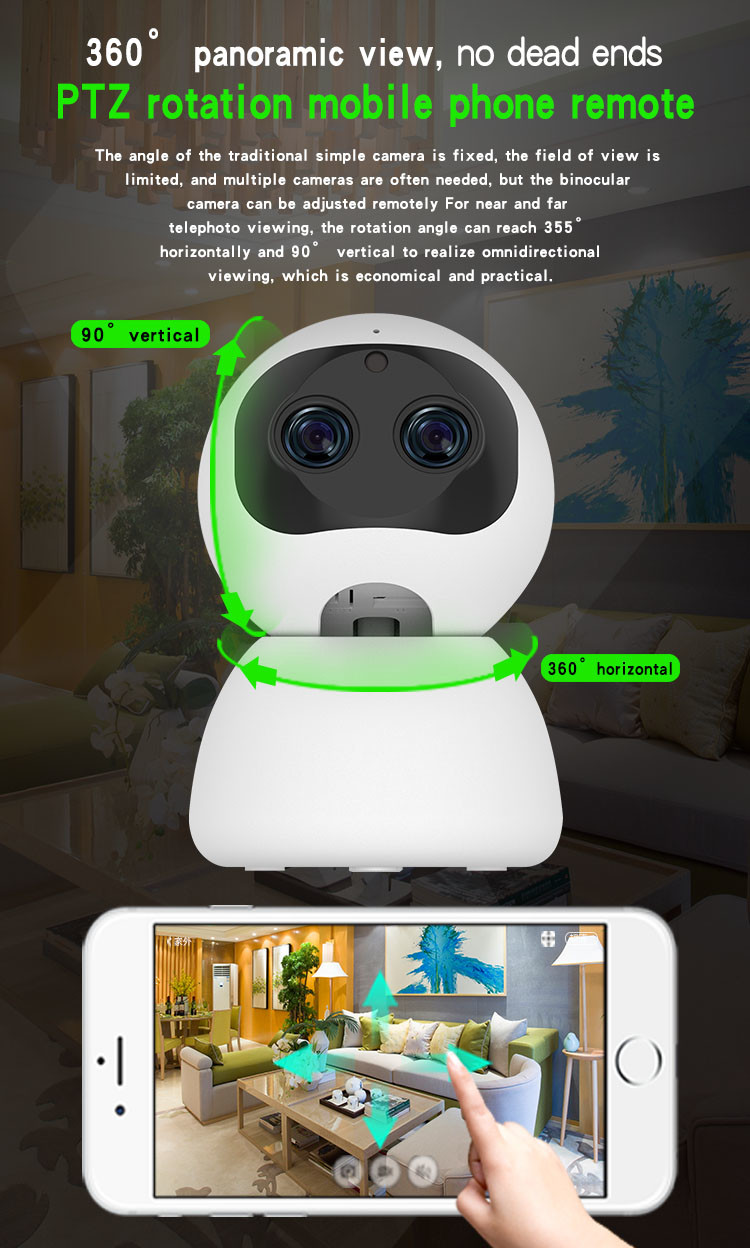 Binocular PTZ Surveillance Camera Two Way Voice Intercom 1080P PTZ WIFI IP Camera