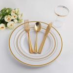 Custom Dish Gold Stainless Steel Dinnerware No Metal Aftertaste Opp Bage Packed