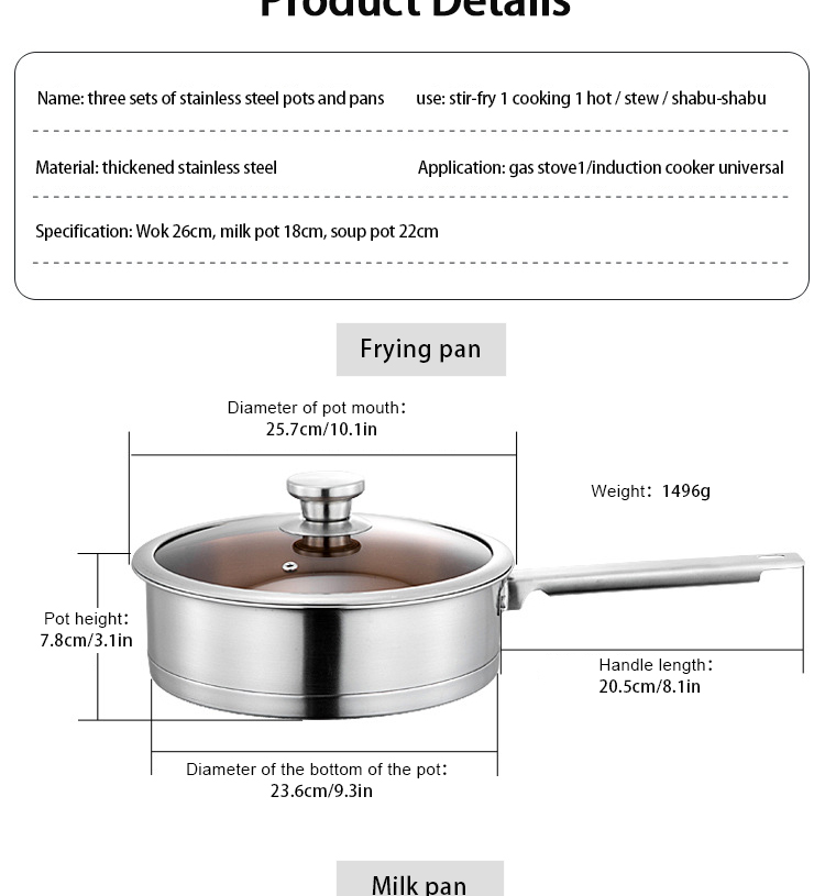 Amazon Top Seller Kitchen Cookware 6 Pcs Glass Cover 430 Stainless Steel Cookware Sets With Handle