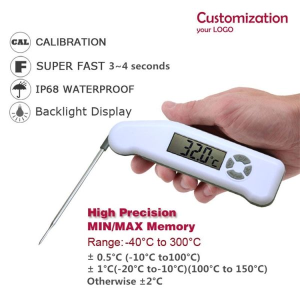 1.8mm Fine Tip Probe Fast Read Digital Food Thermometer With Bright Backlight