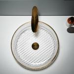 Gold Edge Round Glass Wash Basin 45mm Bathroom Vessel Sink