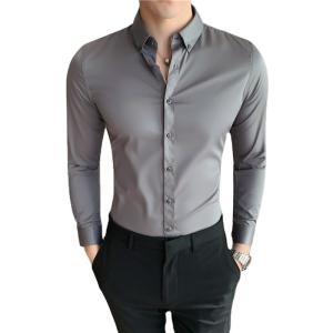 Wholesale Men's Fashionable Business Casual Shirt Plain Solid Long Sleeve Slim Fit Office Shirts from china suppliers