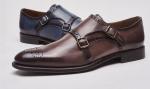 Italian Genuine Leather Monk Strap Shoes , Leather Loafers For Men In Brogue