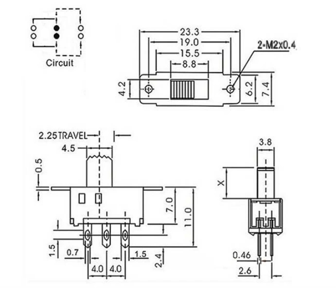 Slide Switch, DPDT 6Pin Sliding Switch, Vertical Side Push Tact Switch,Interruptor On-Off Micro Toggle Switch