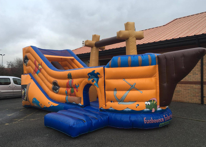 Fantastic Themed Inflatable Pirate Ship Bounce House Games With Slippy Slide