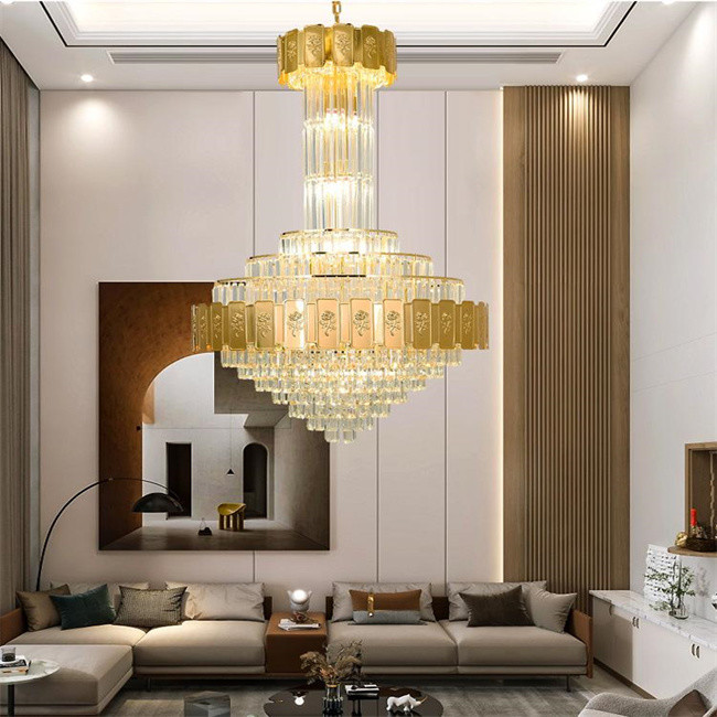 Golden Luxurious Elegant Grand Noble Sparkling Soft Lighting Design LED Crystal Chandelier