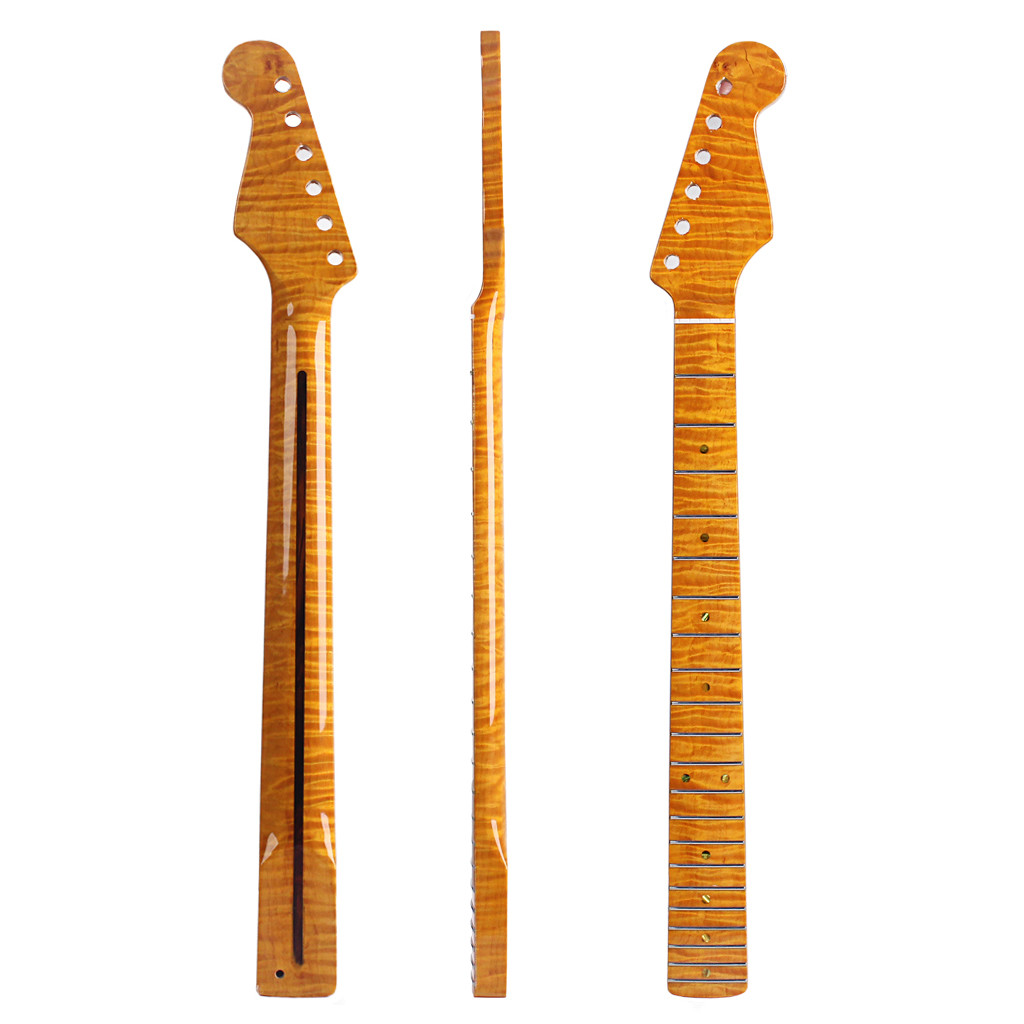 Fender Stratocaster Neck Replacement 21 Frets Maple For ST Electric Guitar Abalone Dots Tiger Flame