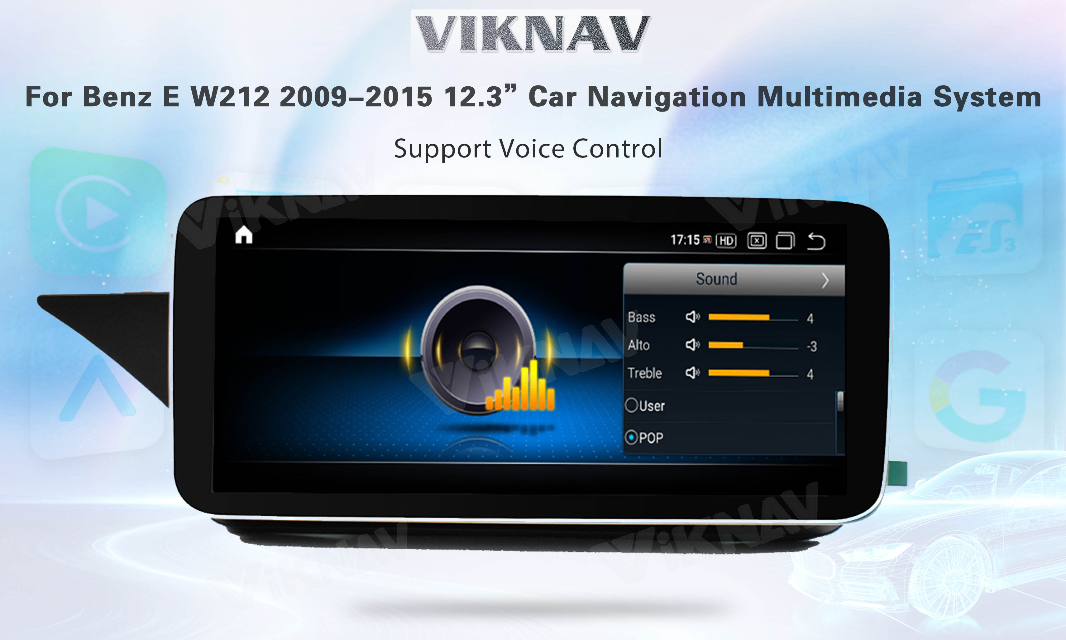 Viknav 12.3inch Android Car Radio With Screen For Mercedes Benz E Class W212 2009-2015 GPS Navigation 2Din Player NTG4.5
