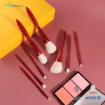 Red Plastic Handle Professional Makeup Brush Kits Aluminium Ferrule Cosmetic