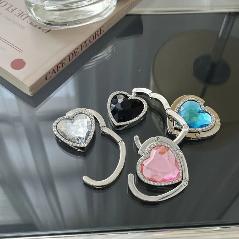 Crystal Alloy Foldable Handbag Hook Heart Shape Bag Table Hanger Hook