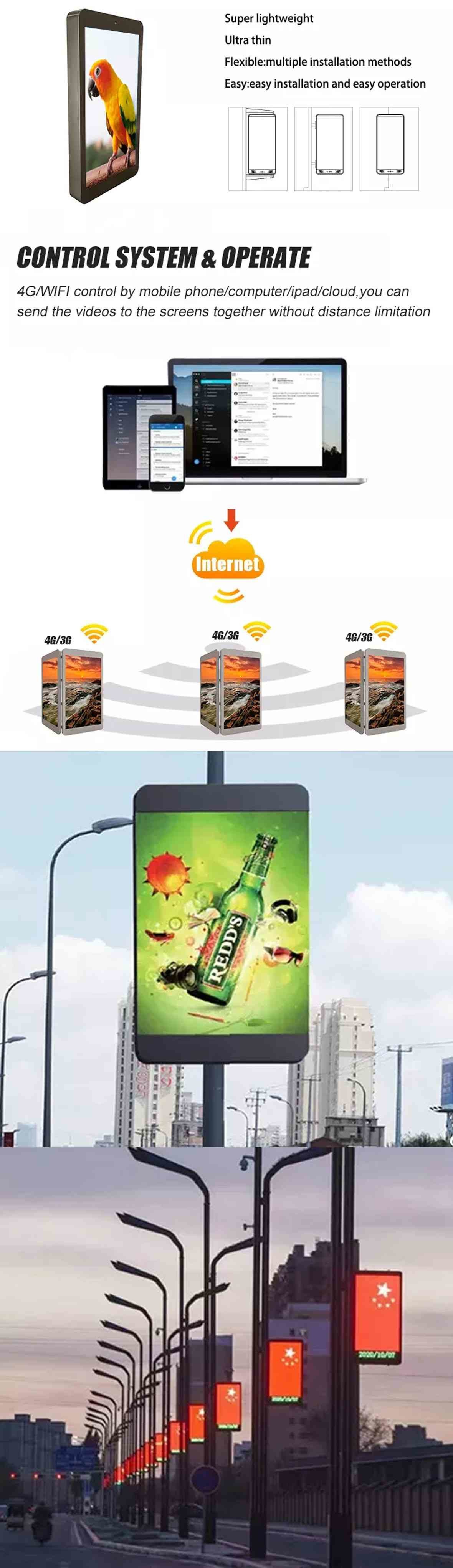 Road Light Pole Outdoor Advertising Waterproof Video Display Screen P3 P4 P5 P6