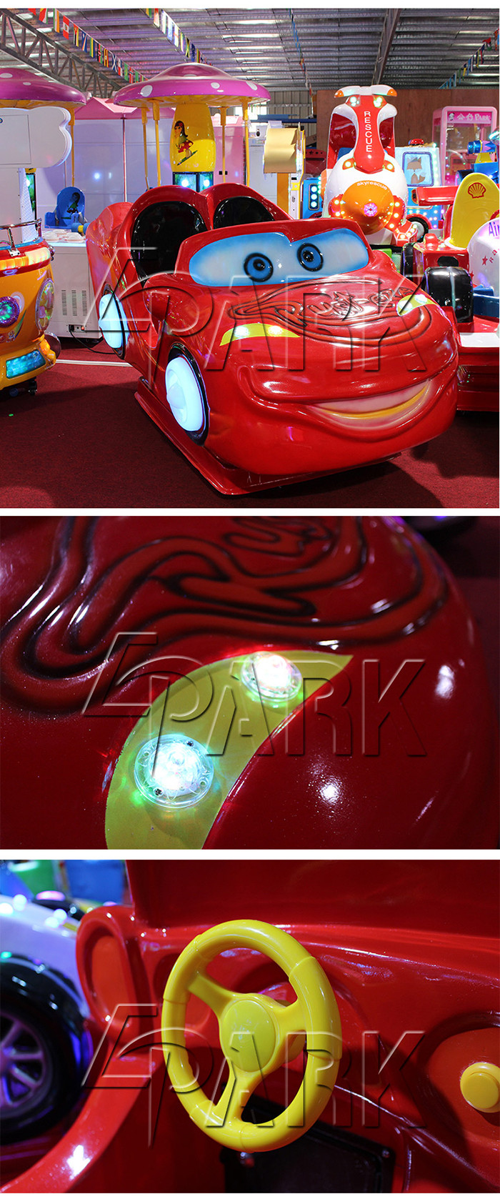 China factory low price coin operated fiberglass kiddie rides EPARK shopping arcade racing car amusement rides on machin