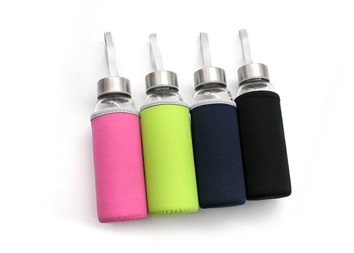 16 Oz Fancy Unbreakable Glass Water Bottle With Stainless Steel Cap