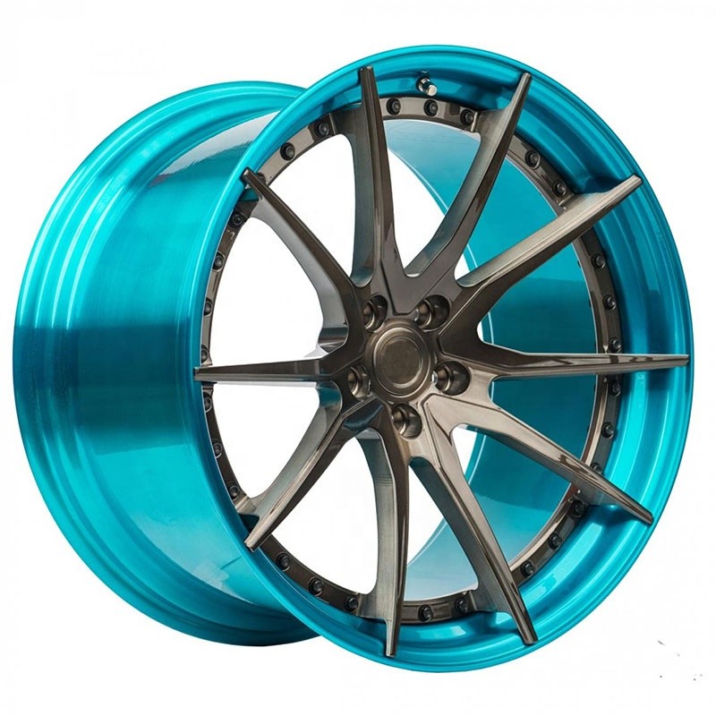 2 piece custom concave brushed wine red colour polished lip forged wheels