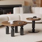 Wood Top Circle Coffee Table Oak Small Round Coffee Table Matt Finish