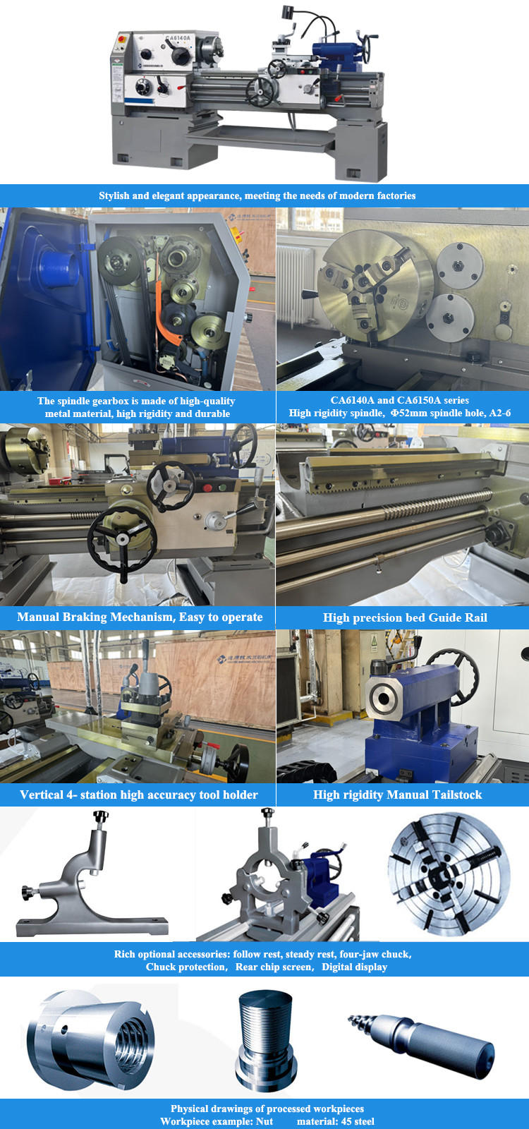 SMTCL Tornos Para Metal Conventional Lathe CA6150A 2000mm Ordinary Horizontal Manual Lathe Machine