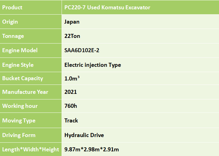 Origin Japan PC220-7 Used Komatsu Excavator PC220-7 Excavator Secondhand Komatsu Excavator PC220-7