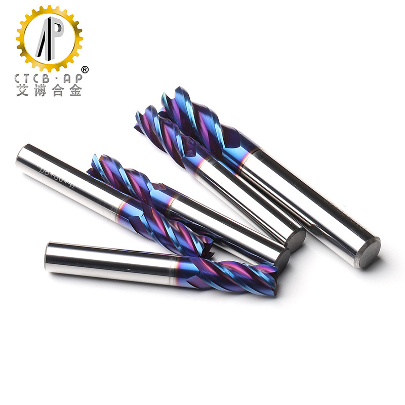 CNC 0.4 Grain Carbide Square End Mills With Nano Blue Coating