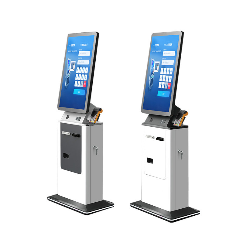 27/32 Inch Self Service Kiosk Terminal Ticket Printing Cash Receive Card Dispensing and Passport Scanning Functions