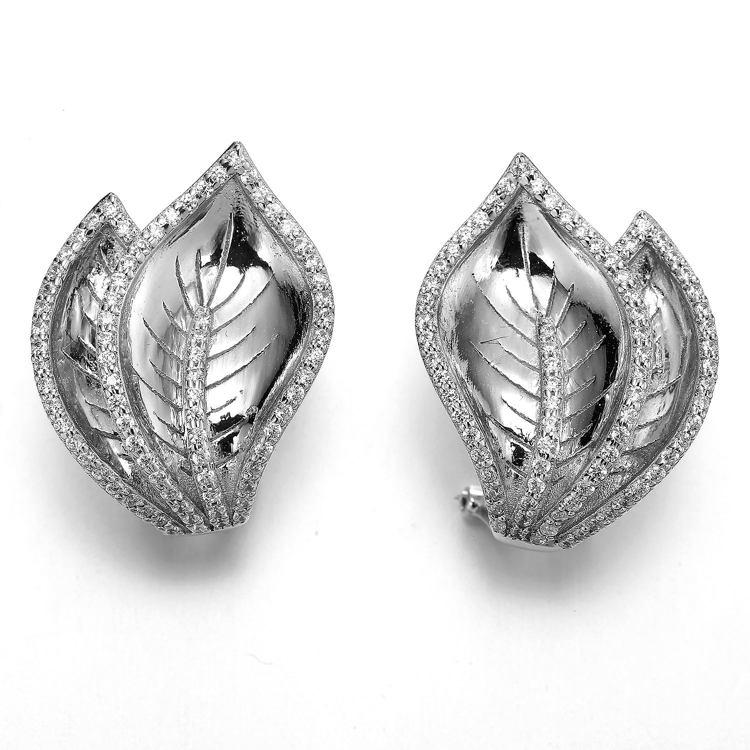 Striped Leaves Earrings 925 Silver CZ Earrings Nature Series Customized