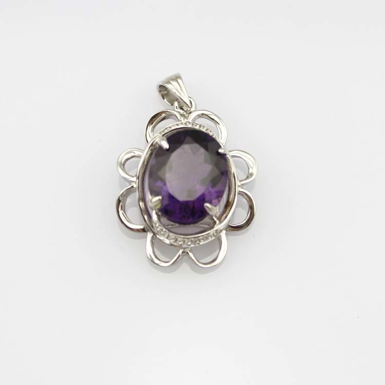 Sterling Silver Amethyst Cubic Zirconia Pendant Women Necklace (PSJ0176)