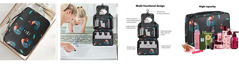 Flamingo Print Polyester Hanging Toiletry Travel Bag