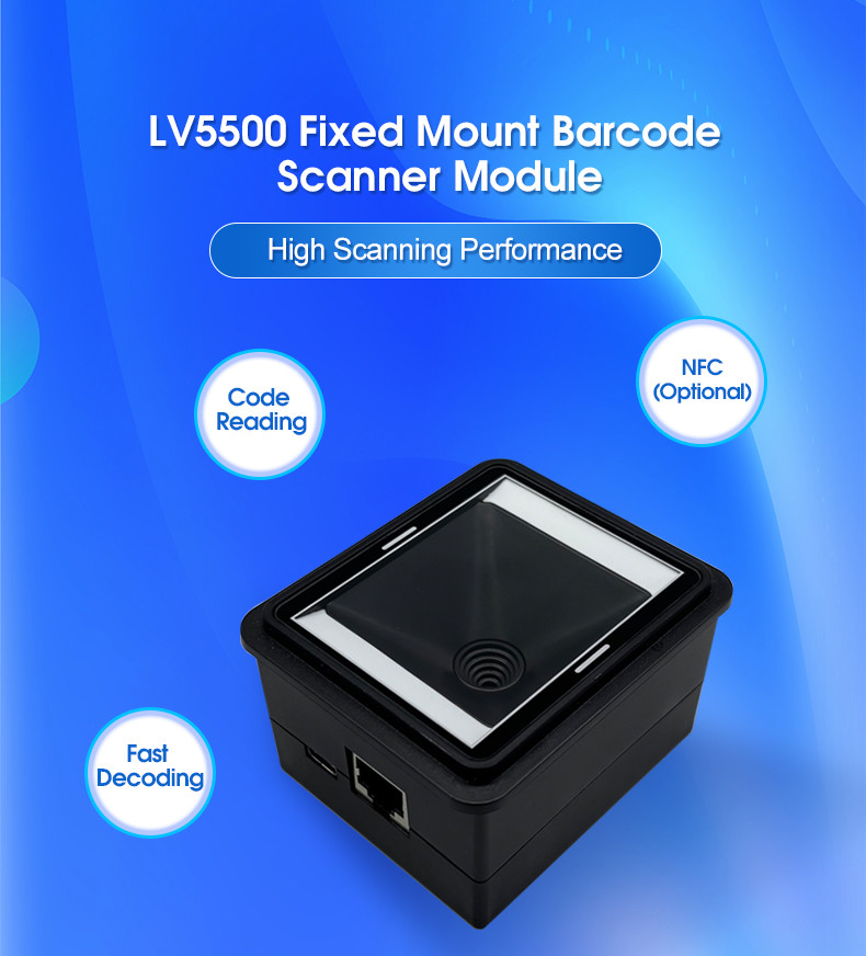 Compact Fixed Mount 2D Barcode Scanner for Self-Service Kiosks for Mainstream 1D/2D Codes Including PDF417 Data Matrix QR and AZTEC
