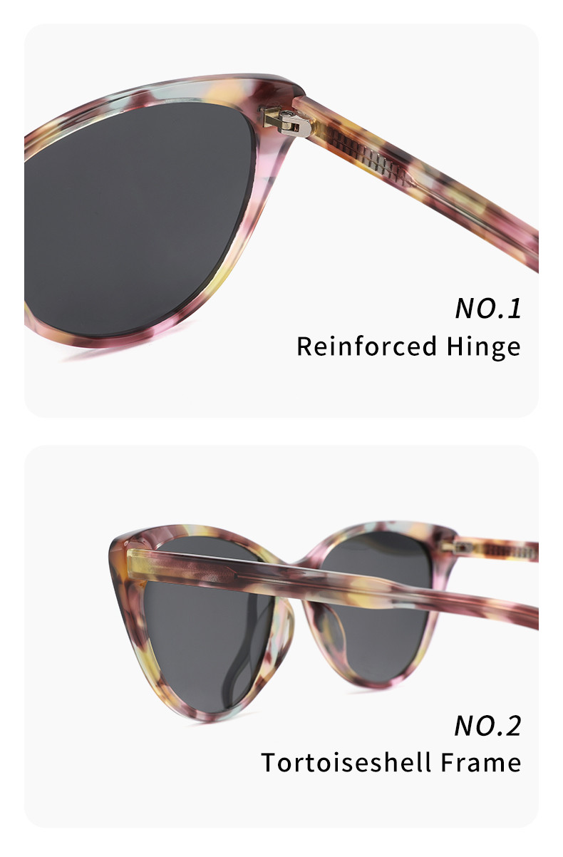 Cateye Round Acetate Sunglasses Anti Glare Oval Sunglasses Womens