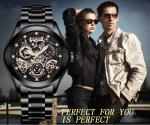 KINYUED J062 oem waterproof custom logo leather fashion tourbillon skeleton