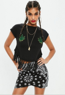 Tall Black Leaf Placement Clothing T Shirt Women