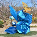 Large Stainless Steel Butterfly Sculpture With Blue Painted Surface For Outdoor