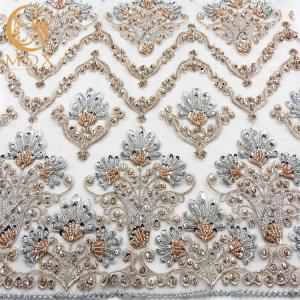 Wholesale Modern Handmade Lace Fabric African Style 1 Yard Length Beaded Embroidery from china suppliers