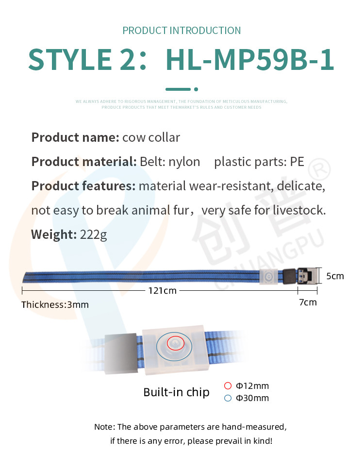Premium Blue Nylon Cow Collar With Buckle Closure And Chip Placement Hole