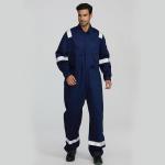 Lightweight Hi Vis Fire Retardant Coveralls Cotton Navy Blue Anti Safety Uniform