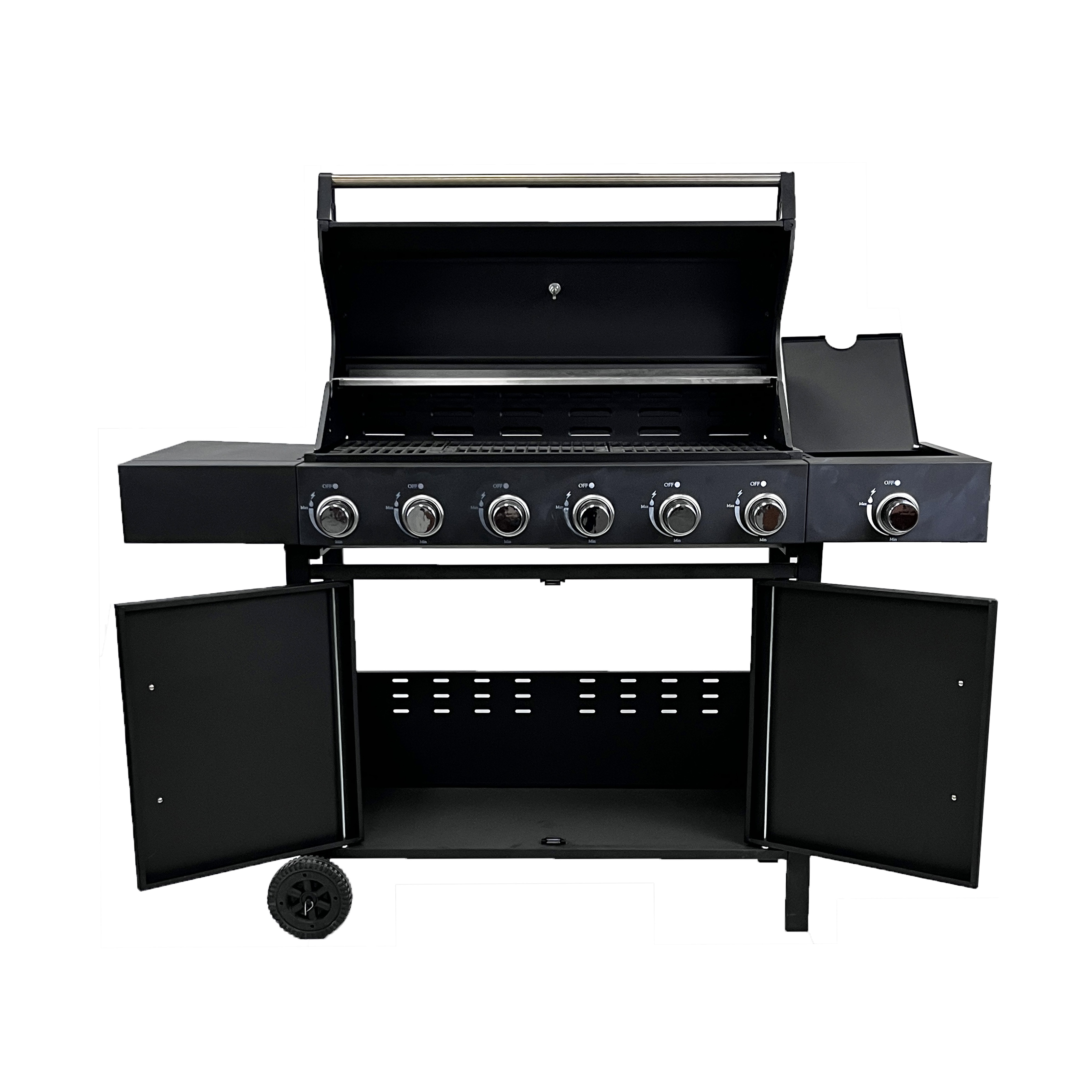 Customized Logo Acceptable 6 Burner Steel German Gas Trolley BBQ Grill for Outdoor