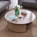 Vintage Solid Wood Rattan Round Coffee Table 80*80*40 For Hotel Hall