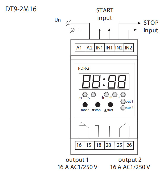 DT9-2M16 Programmable 16 Functions Multi function Digital Relay AC/DC12V-240V or 230V
